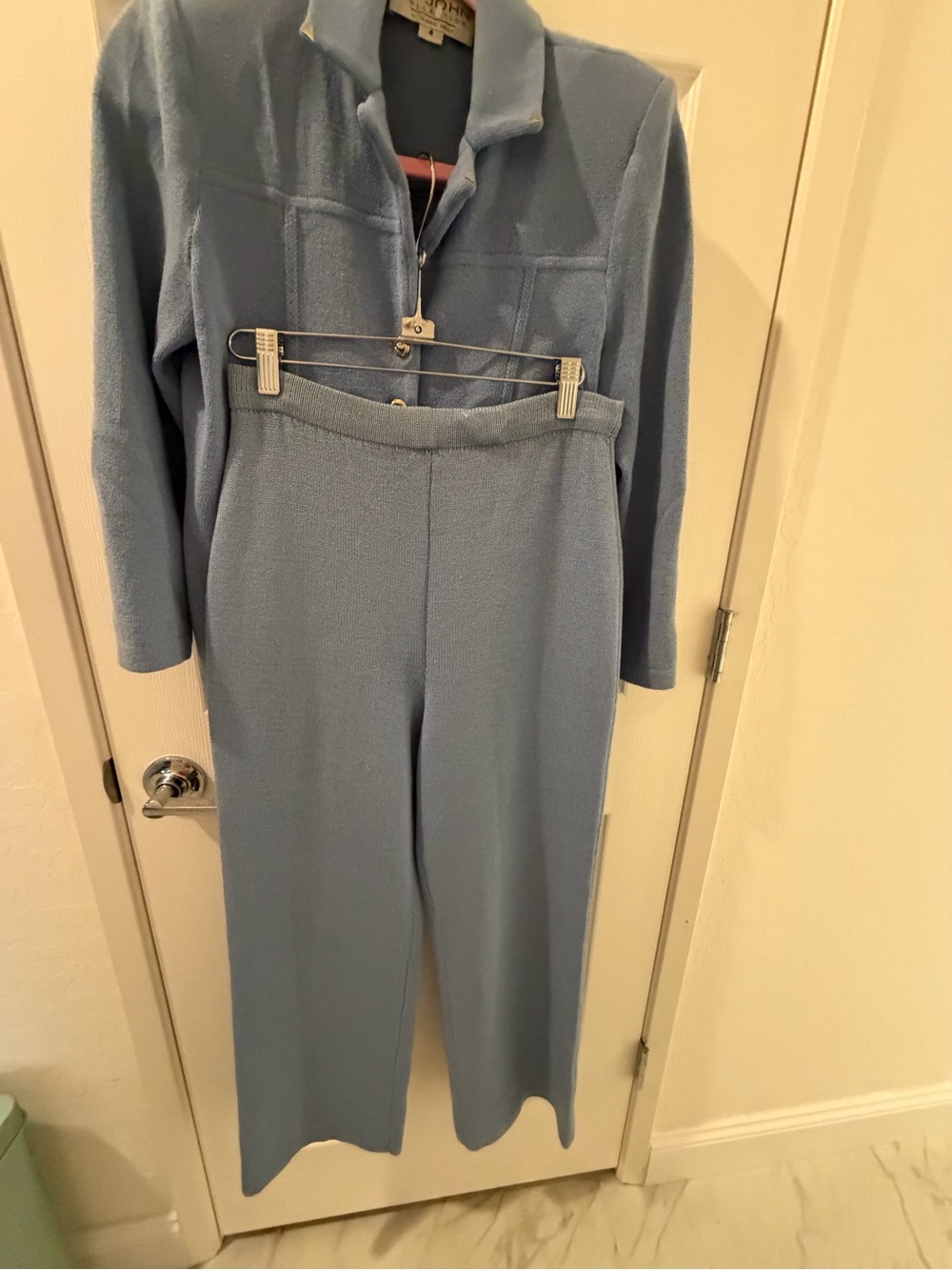 St. John Collection Pale Blue Knit Wide-Leg Pants